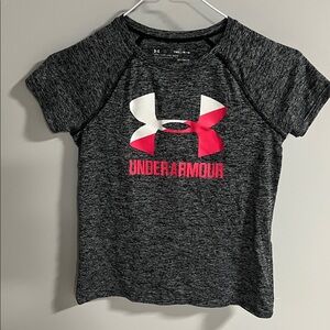 Under Armour Charcoal Tee with Pink & White Logo
